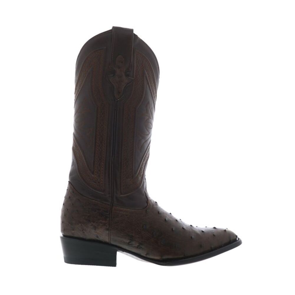 Ferrini Mens Full Quill Ostrich R-Toe Brown Boots (NWT)